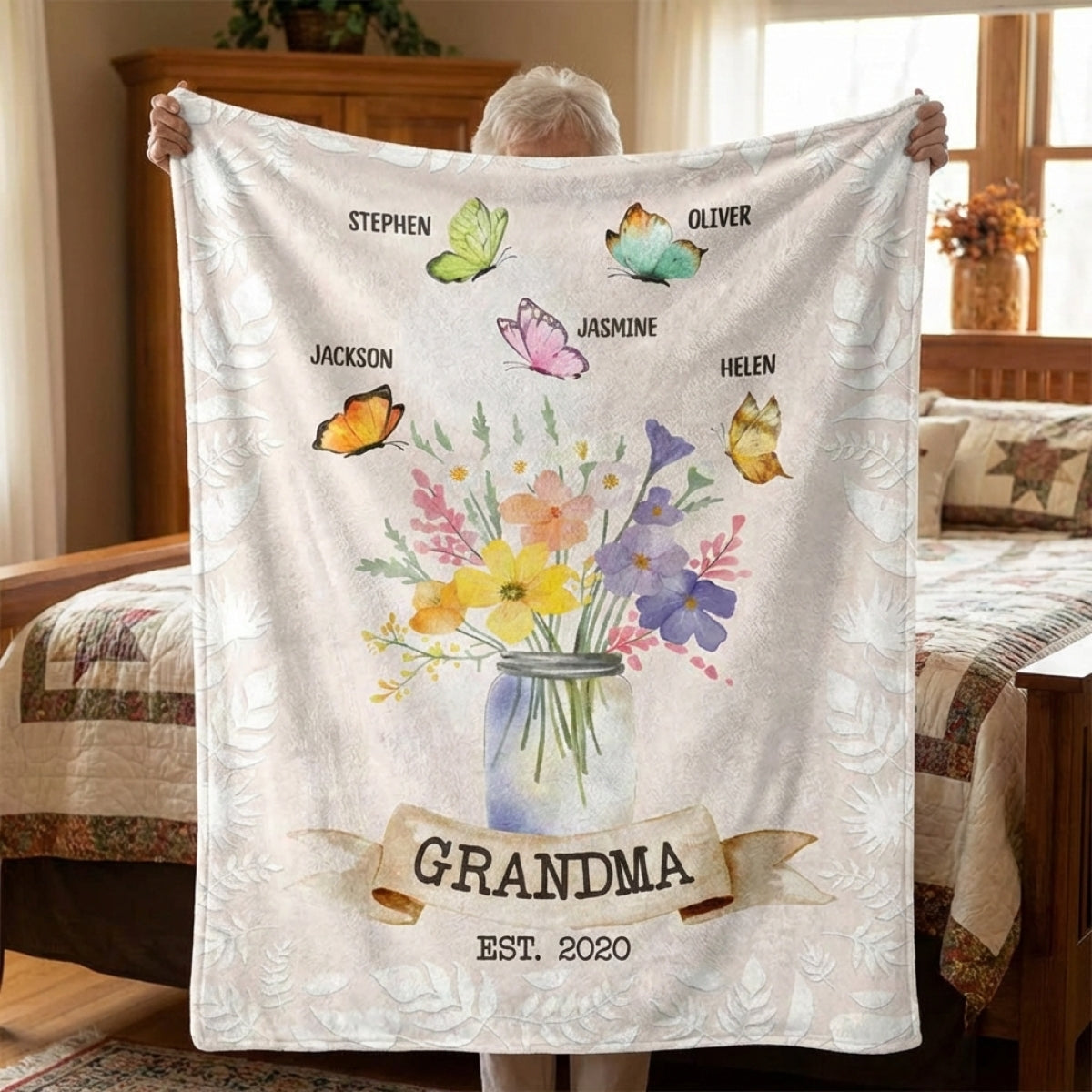 Personalized Grandma Est. Blanket w/ Grandkids - Fleece & Sherpa