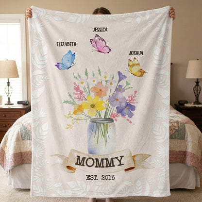 Personalized Grandma Est. Blanket w/ Grandkids - Fleece & Sherpa