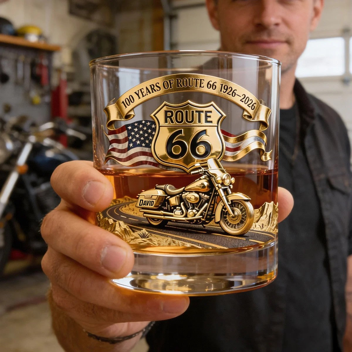 “Route 66 Centennial” Personalized Whisky Glass - Gifts For Bikers