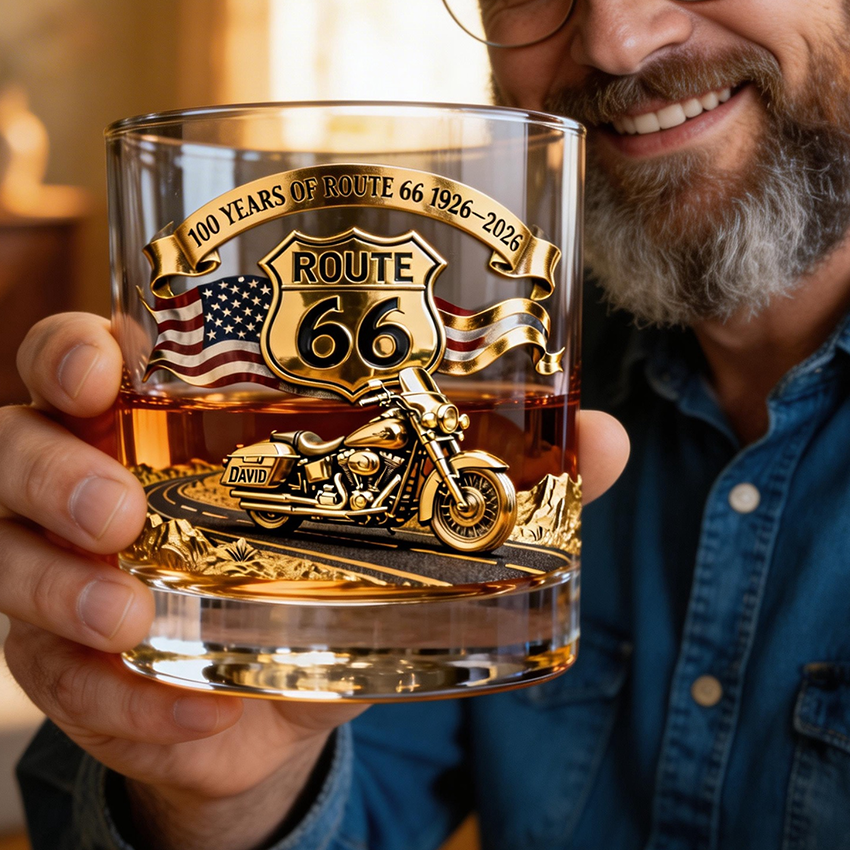“Route 66 Centennial” Personalized Whisky Glass - Gifts For Bikers