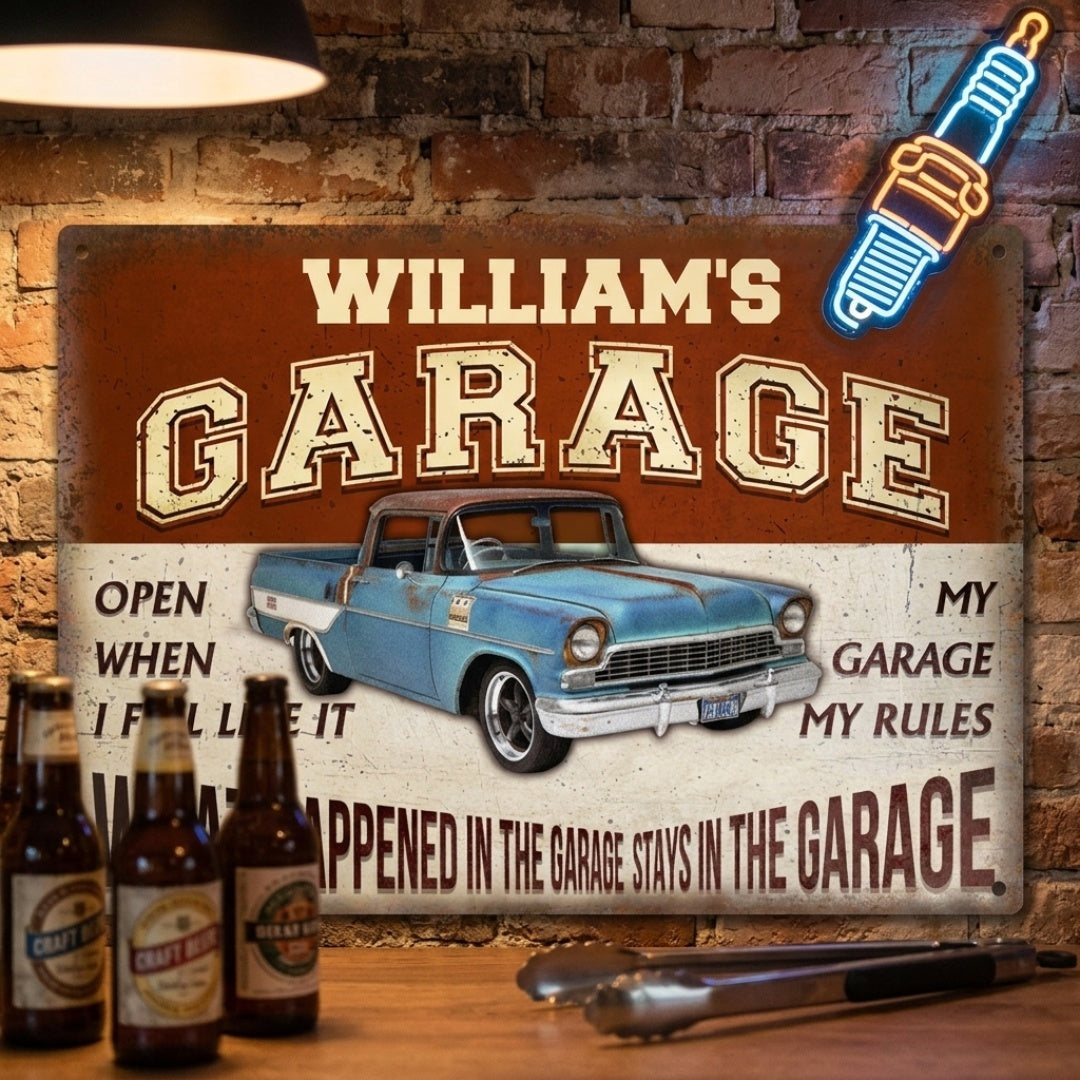 What Happened In The Garage Stays In The Garage - Personalized Custom Classic Metal Signs