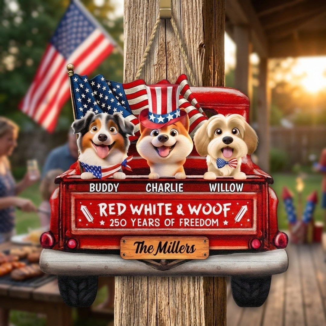 Star & Stripes, Red White & Woof: 250 Years of Freedom – Personalized Sign