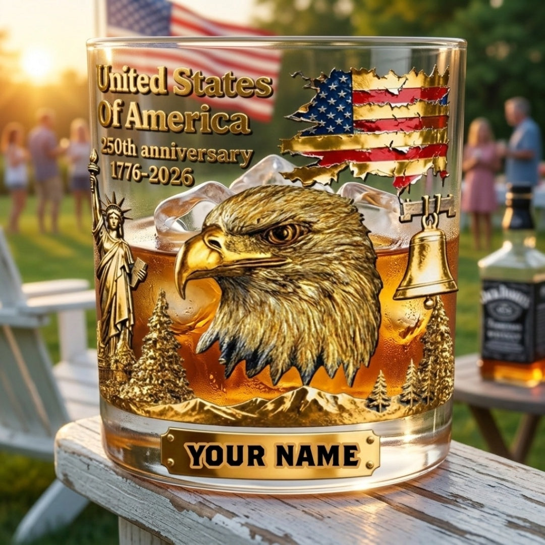 Custom Bald Eagle Whiskey Glass - 250th Anniversary - American Pride Gift