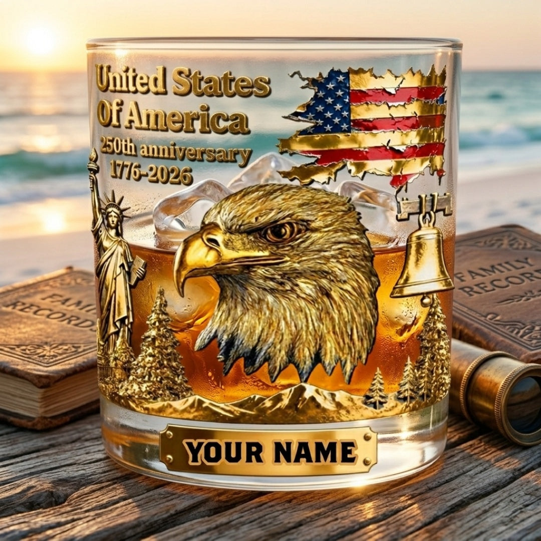 Custom Bald Eagle Whiskey Glass - 250th Anniversary - American Pride Gift