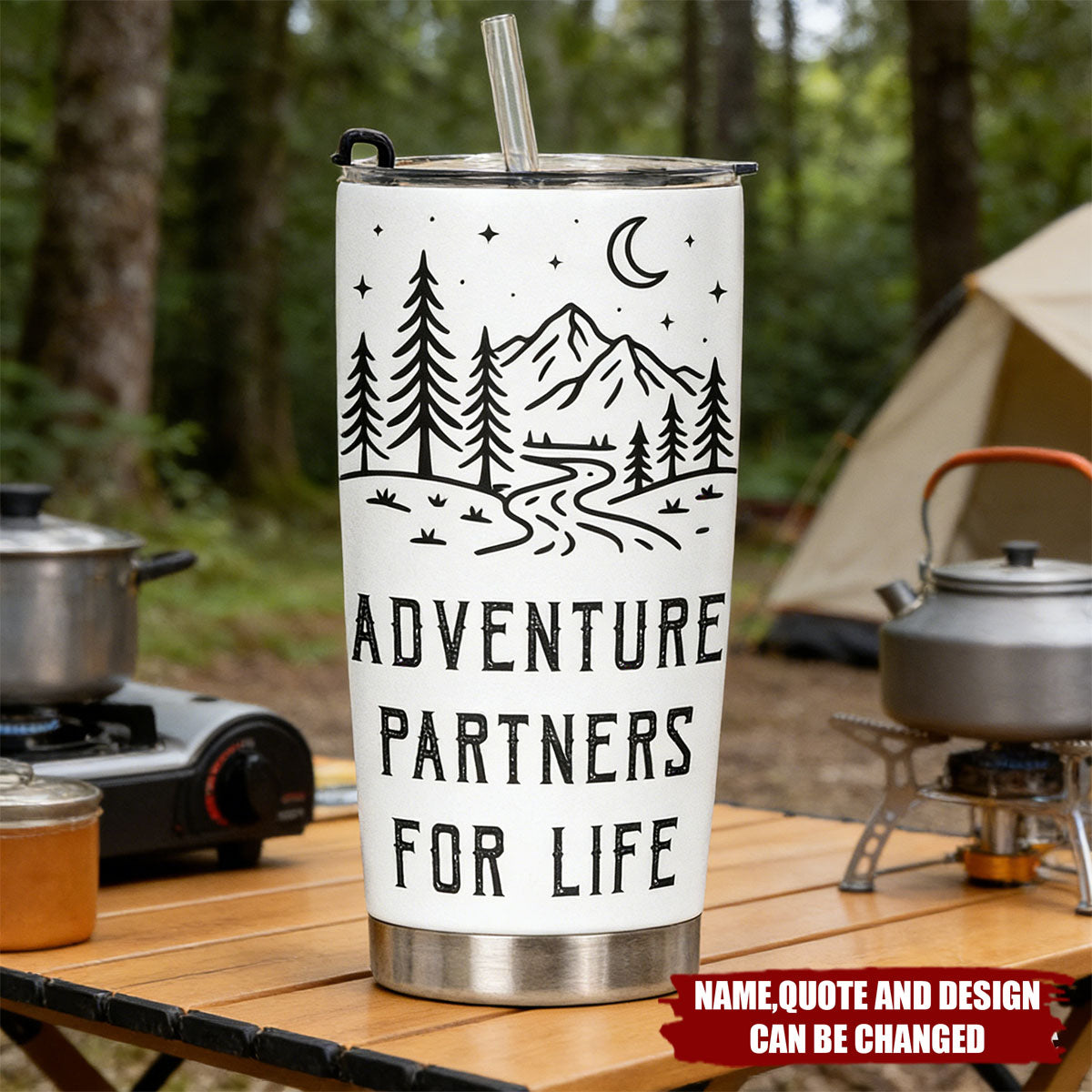 “Adventure Partners For Life” Personalized Tumbler - Camping Gift for Couples