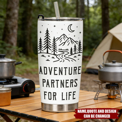“Adventure Partners For Life” Personalized Tumbler - Camping Gift for Couples