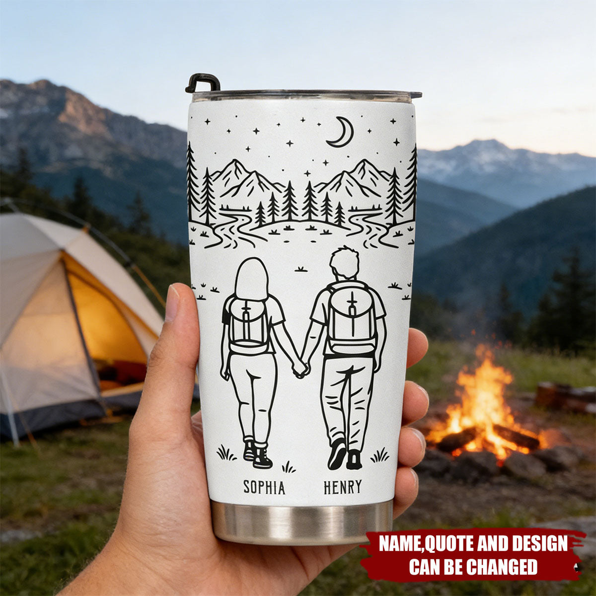“Adventure Partners For Life” Personalized Tumbler - Camping Gift for Couples
