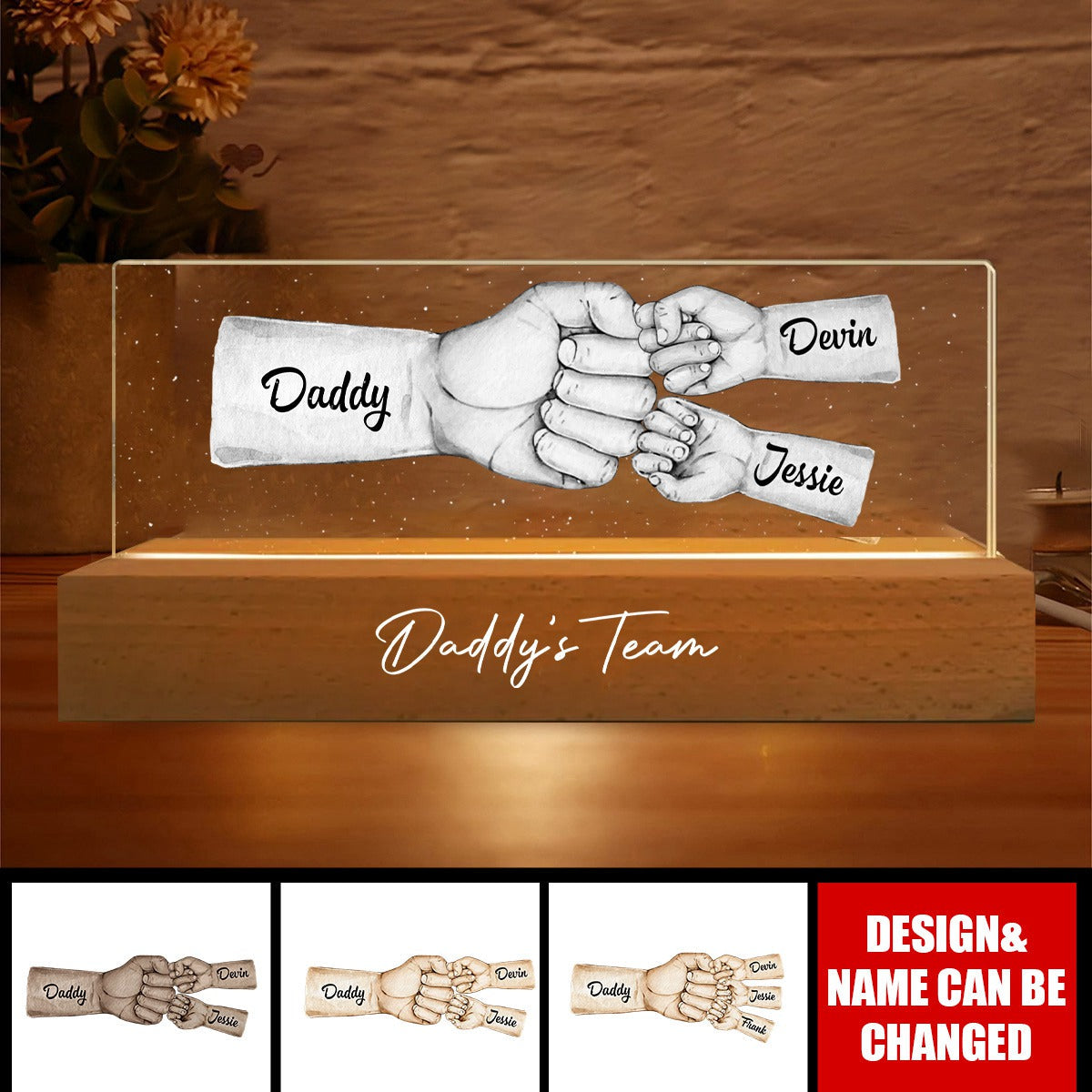 Daddy's Team Fist Bump - Personalized Acrylic LED Night Light