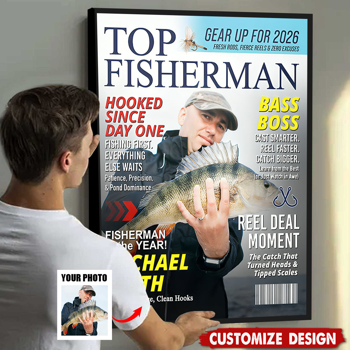 Personalized Fishing Magazine Cover Poster / Canvas - Custom Photo Gift for Angler, Fisherman, Fishing Lover