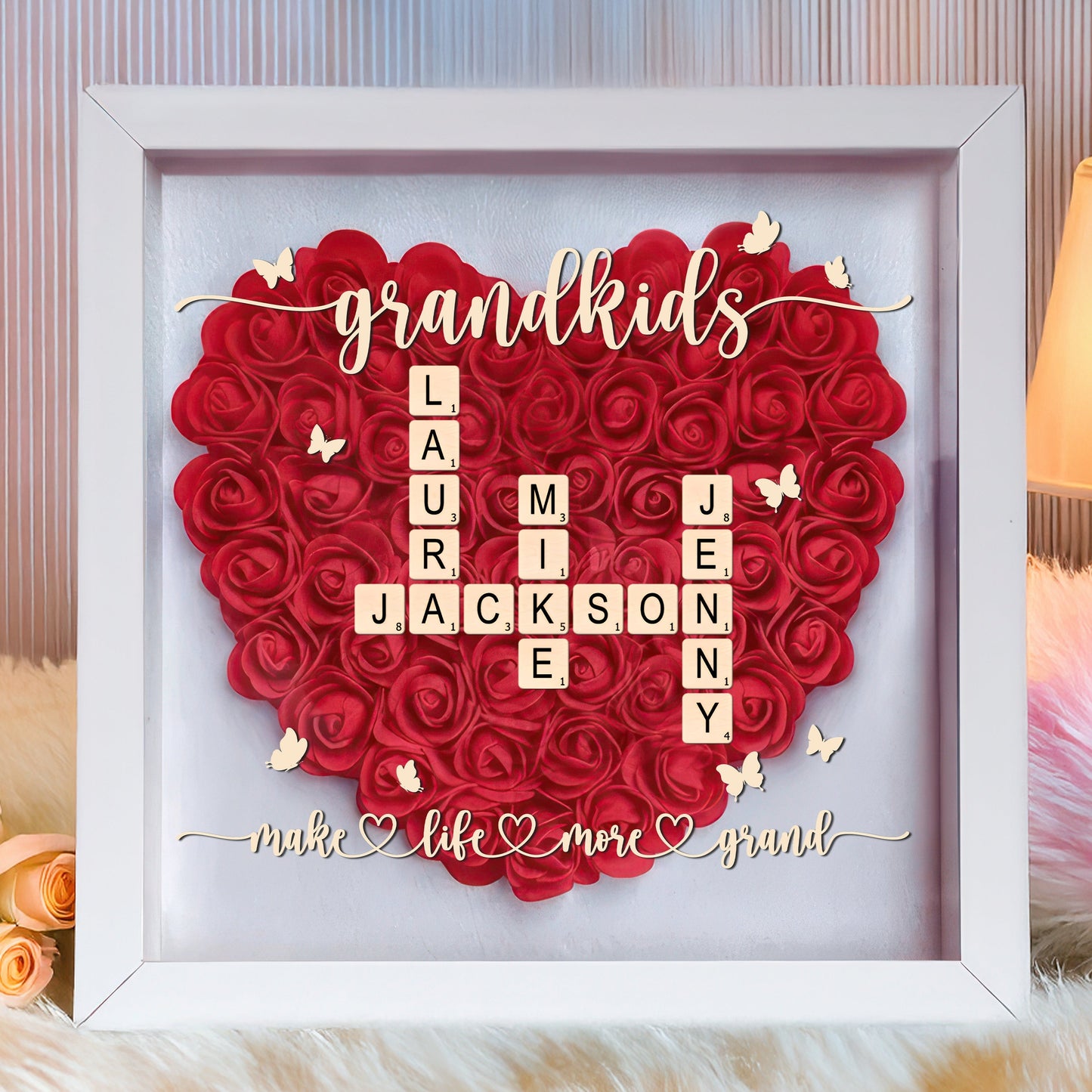 Grandkids Make Life More Grand - Personalized Flower Shadow Box