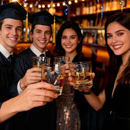 Personalized Graduation Cap Initial Whiskey Glass - Gift For Graduates & Whiskey Lovers