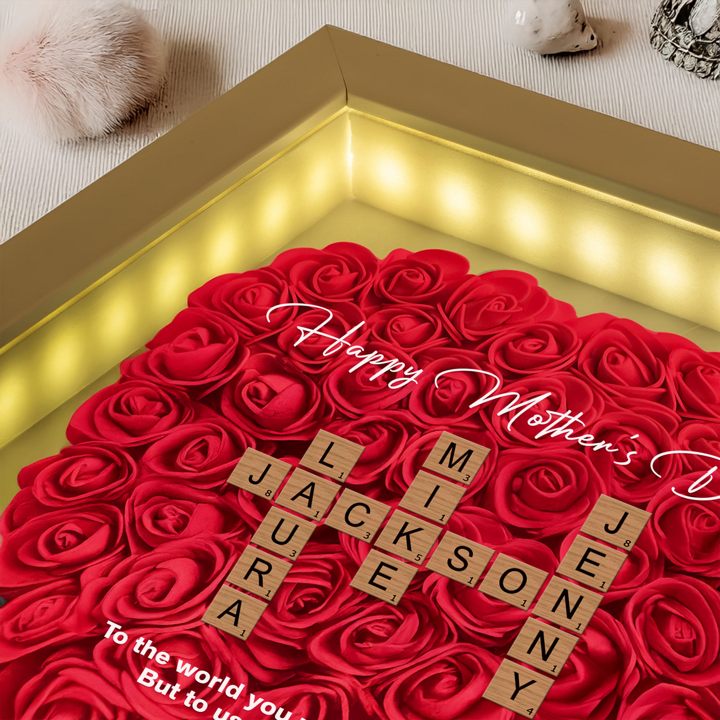 Personalized Family Name Crossword Flower Shadow Box - Custom Gift For Mother's Day