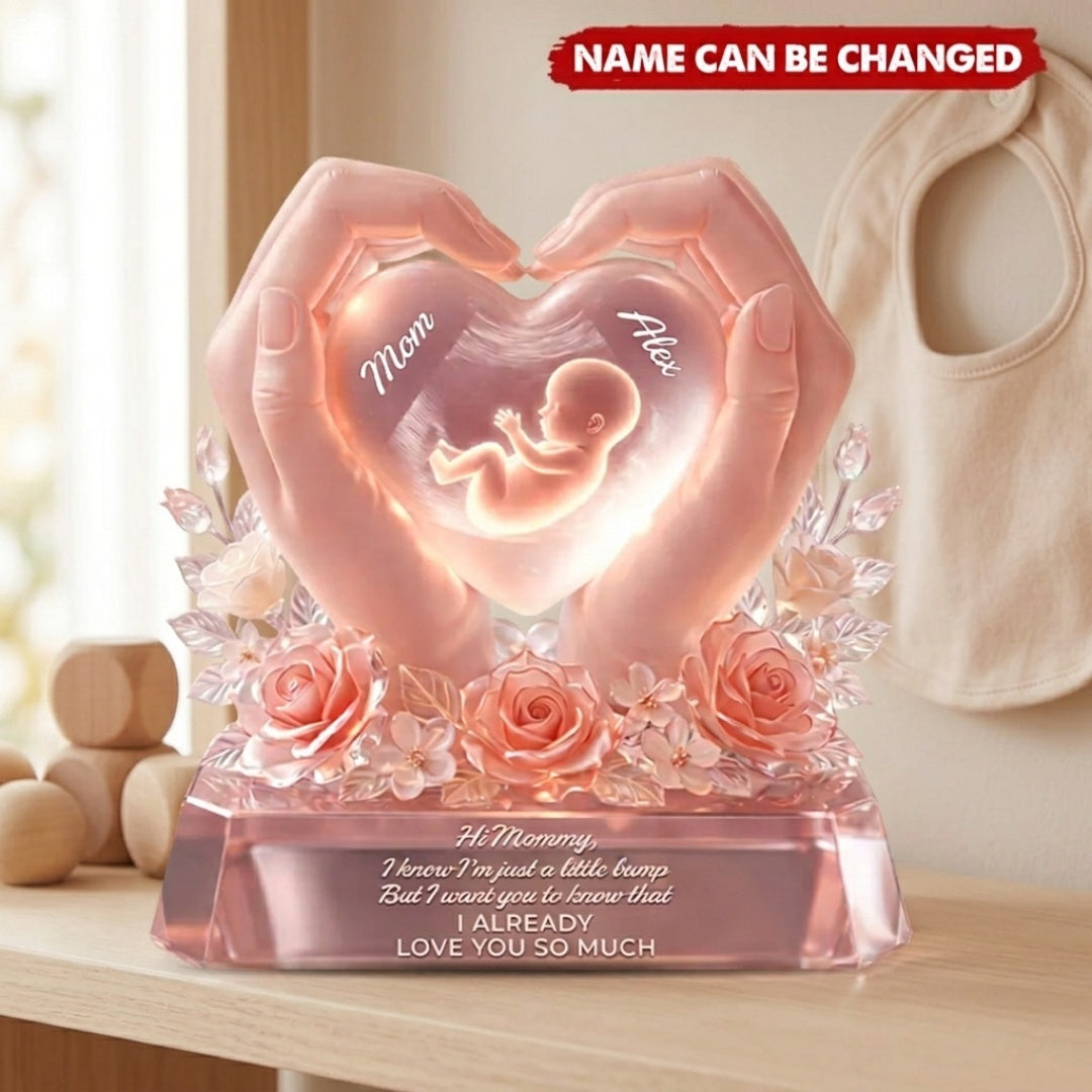 “Baby Bump Love” Personalized Shaped Acrylic Block Plaque - Gift for Mom to Be