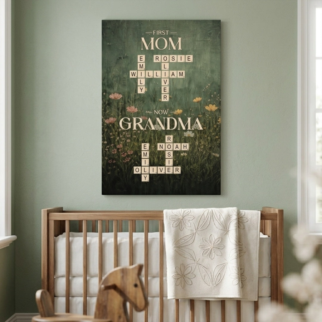 Personalised First Mom Now Grandma Crossword Canvas / Poster - Custom Grandma Gifts