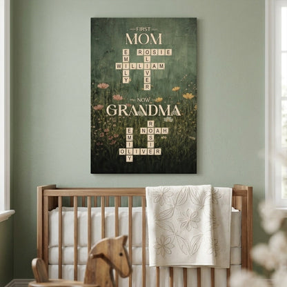 Personalised First Mom Now Grandma Crossword Canvas / Poster - Custom Grandma Gifts