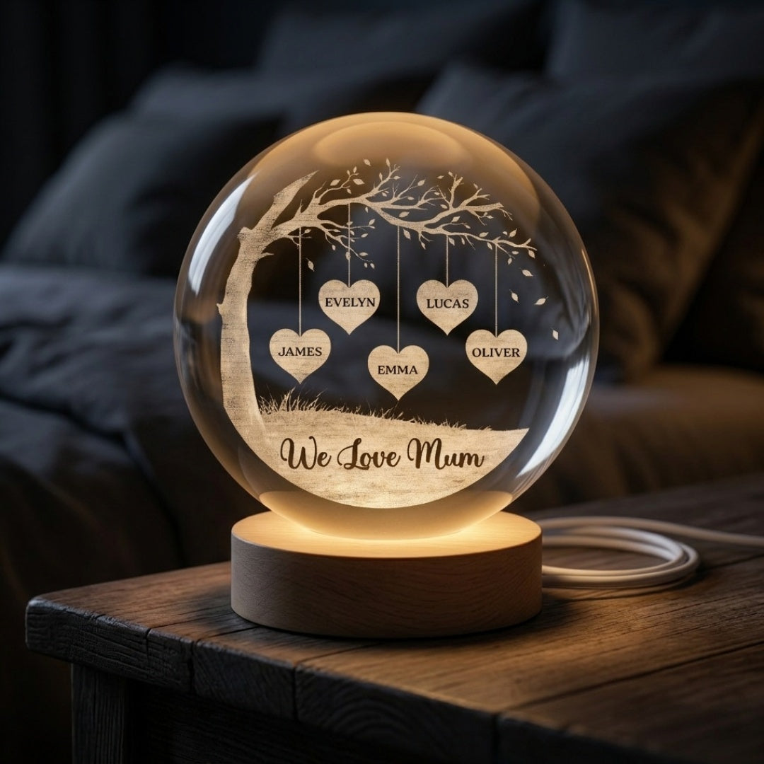 Personalised Custom Names Crystal Ball Lamp - Gift for Mom and Dad