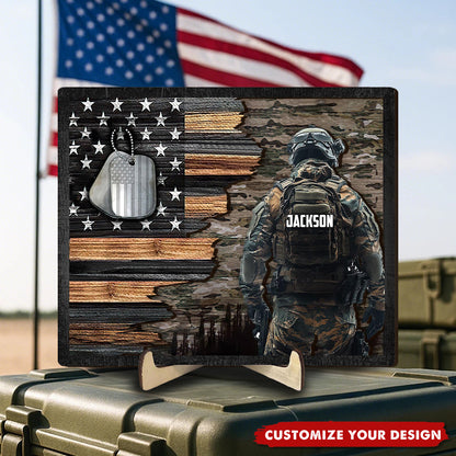 Personalized Military Wooden Plaque - Custom Name Soldier Gift