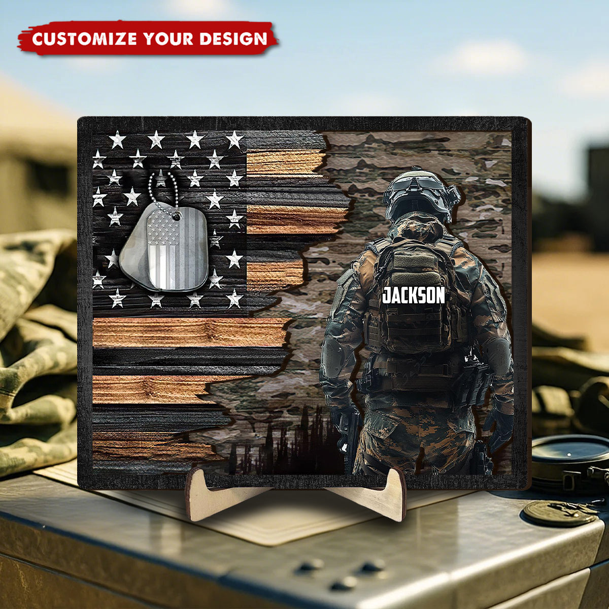 Personalized Military Wooden Plaque - Custom Name Soldier Gift