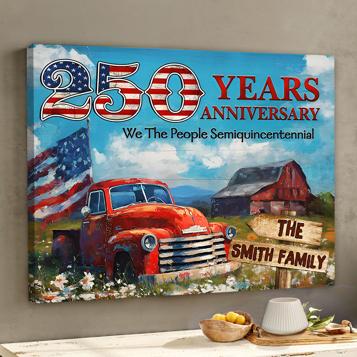 Personalized Family Name Patriotic Canvas / Poster - 250th Years Anniversary Independence Day Gift