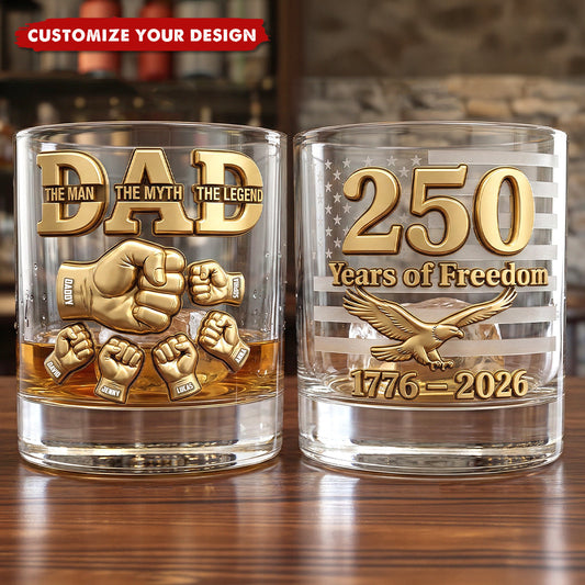 USA 250th Anniversary - Personalized Whiskey Glass Gift for Dad