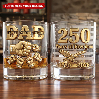 USA 250th Anniversary - Personalized Whiskey Glass Gift for Dad