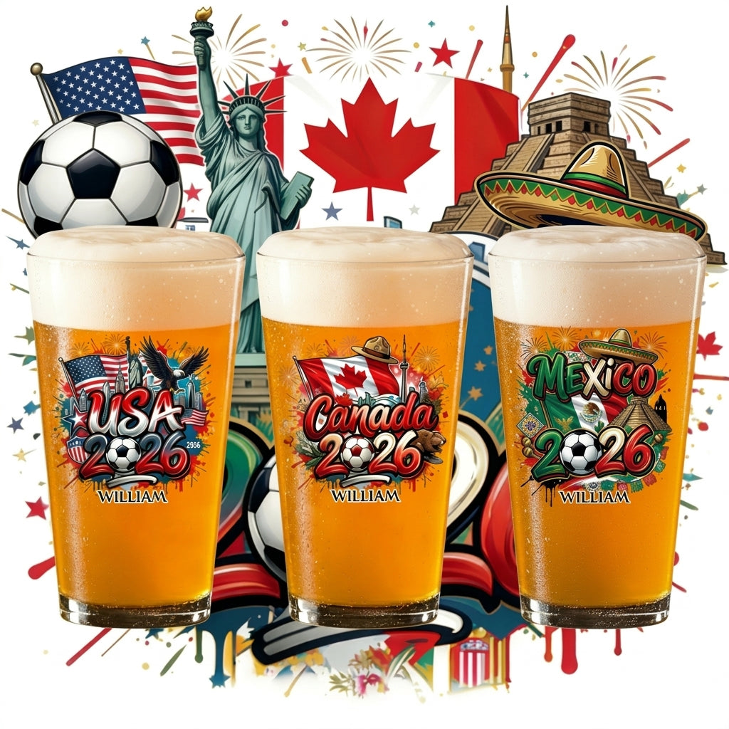 Personalized 2026 World Cup Beer Glass - Custom Name & Icon | Gift For Soccer Fans