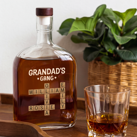 Personalized Whiskey Bottle - Crossword Puzzle Art  - Gift for Dad, Grandpa