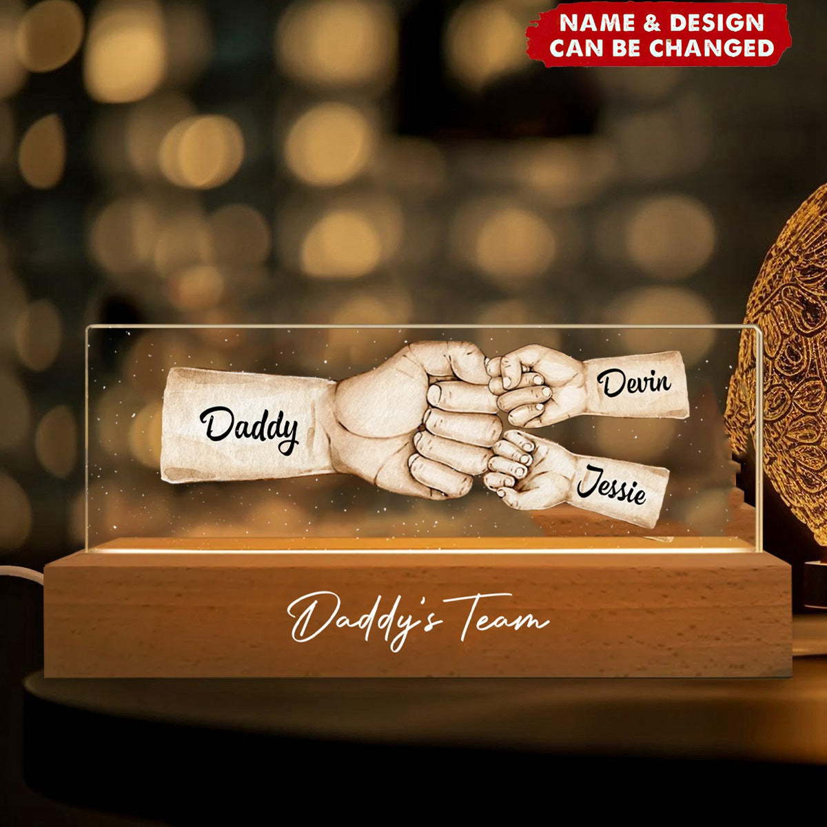 Daddy's Team Fist Bump - Personalized Acrylic LED Night Light