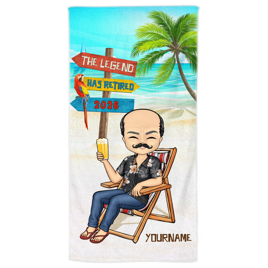 Personalized "The Legend Has Retired" Beach Towel - Custom Gift For Dad & Grandpa