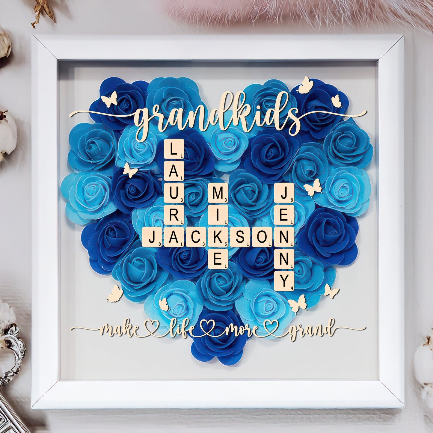 Grandkids Make Life More Grand - Personalized Flower Shadow Box