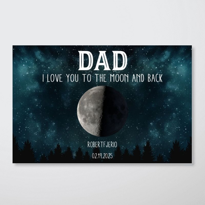 “We Love You To The Moon And Back” Custom Moon Phase Canvas / Poster - Personalized Gift for Dad