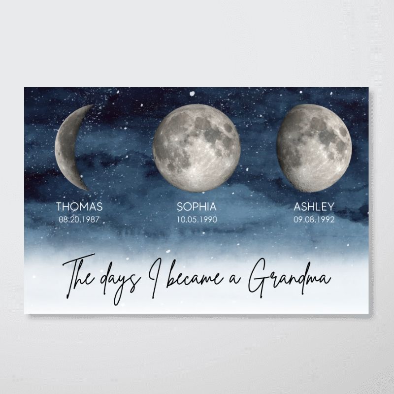 “The Day I Became A Grandma” - Personalized Starry Night Moon Phase Poster / Canvas
