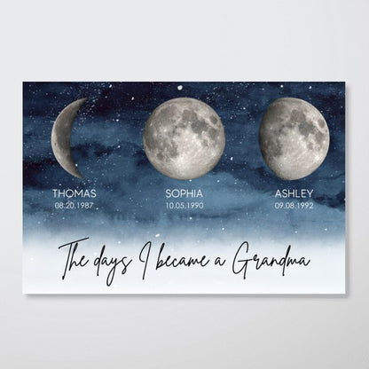 “The Day I Became A Grandma” - Personalized Starry Night Moon Phase Poster / Canvas