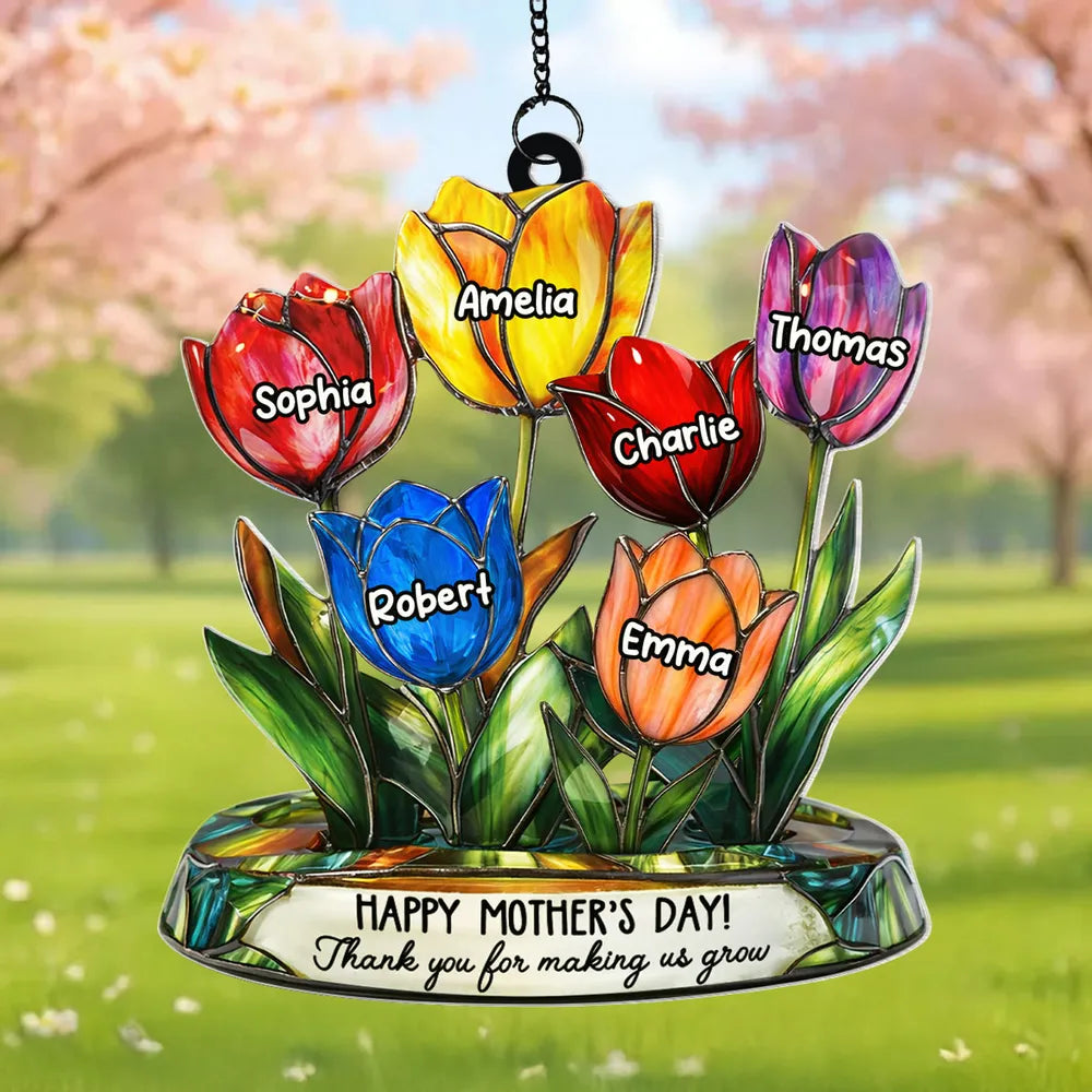 Thank You for Helping Us Grow Tulip Flowers - Personalized Window Hanging Suncatcher Ornament - Mother's Day Gift for Grandma, Mom