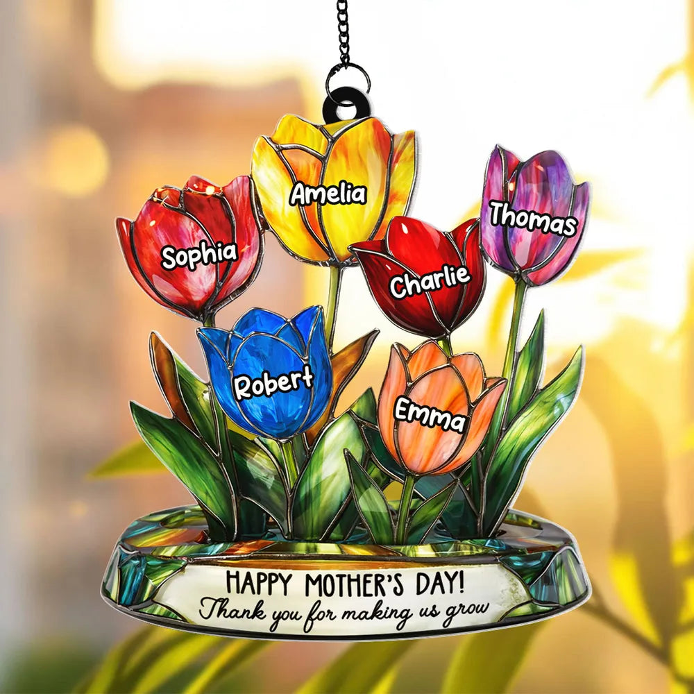 Thank You for Helping Us Grow Tulip Flowers - Personalized Window Hanging Suncatcher Ornament - Mother's Day Gift for Grandma, Mom