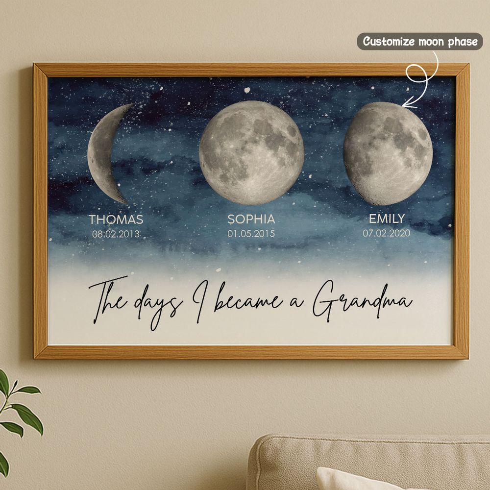 “The Day I Became A Grandma” - Personalized Starry Night Moon Phase Poster / Canvas