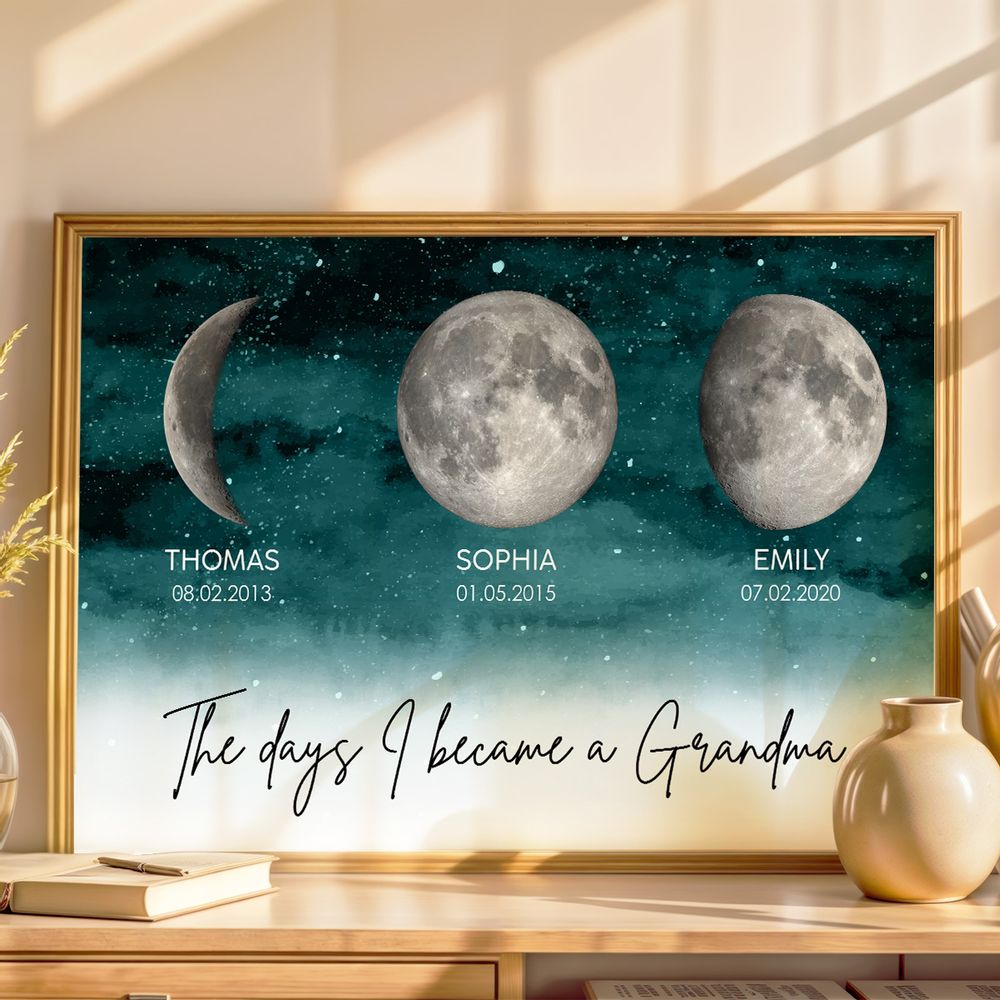 “The Day I Became A Grandma” - Personalized Starry Night Moon Phase Poster / Canvas