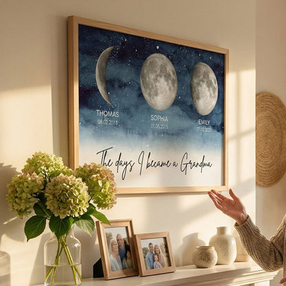 “The Day I Became A Grandma” - Personalized Starry Night Moon Phase Poster / Canvas