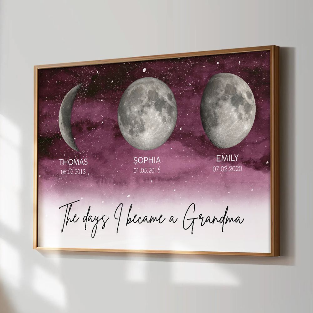 “The Day I Became A Grandma” - Personalized Starry Night Moon Phase Poster / Canvas