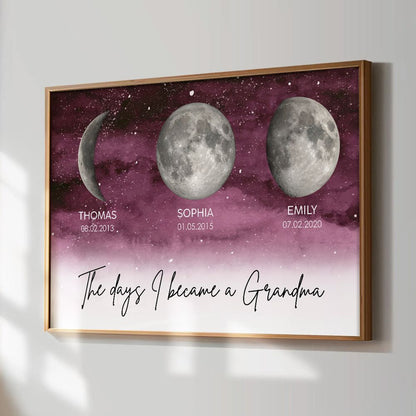 “The Day I Became A Grandma” - Personalized Starry Night Moon Phase Poster / Canvas