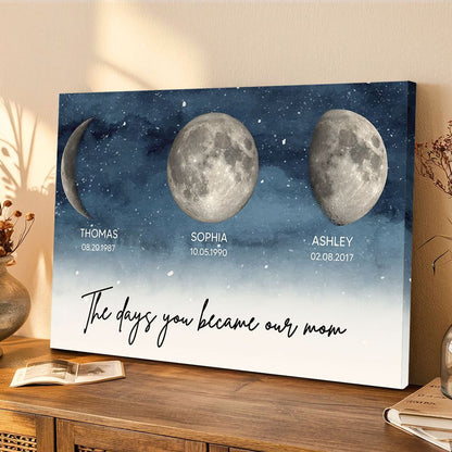 Phase The Day You Became Our Mom - Personalized Starry Night Birth Moon Canvas / Poster