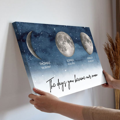 Phase The Day You Became Our Mom - Personalized Starry Night Birth Moon Canvas / Poster