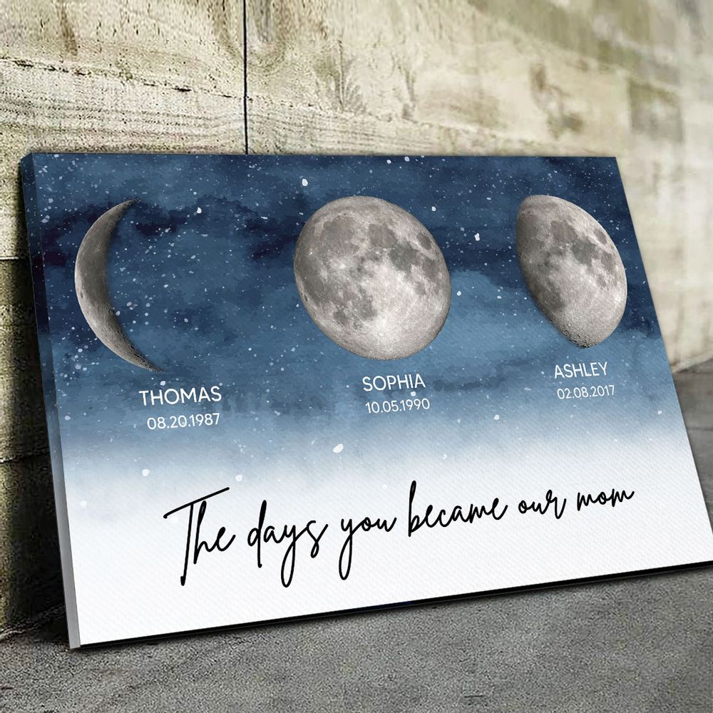 Phase The Day You Became Our Mom - Personalized Starry Night Birth Moon Canvas / Poster