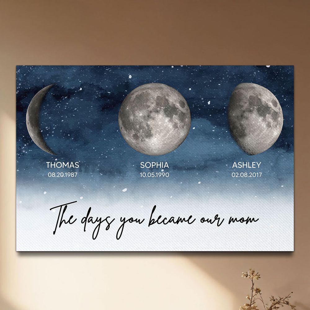 Phase The Day You Became Our Mom - Personalized Starry Night Birth Moon Canvas / Poster