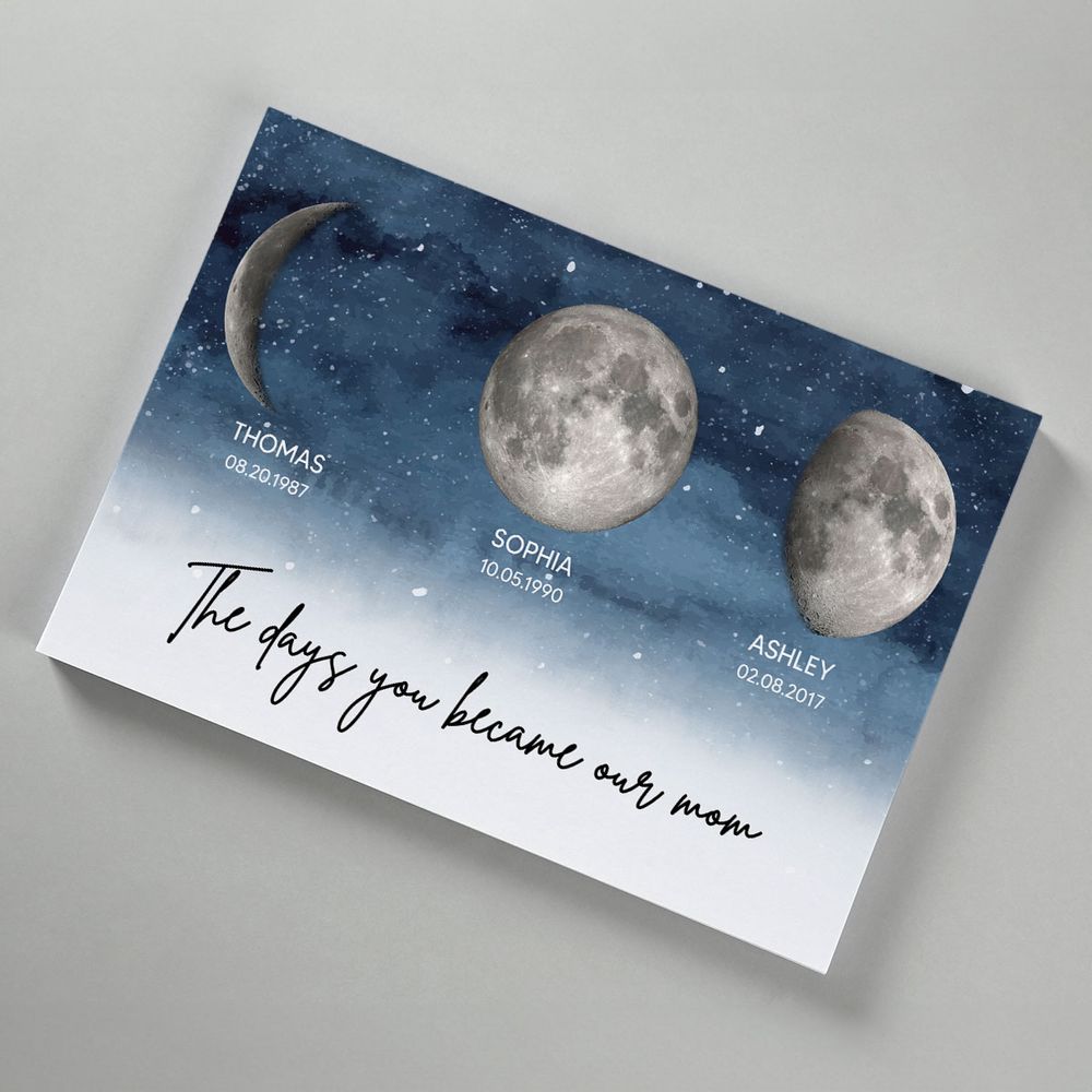 Phase The Day You Became Our Mom - Personalized Starry Night Birth Moon Canvas / Poster