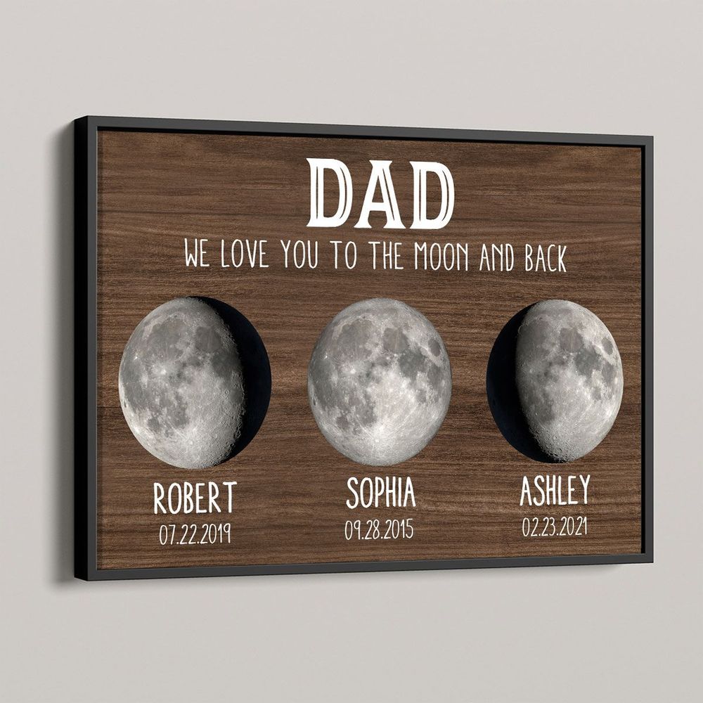 “We Love You To The Moon And Back” Custom Moon Phase Canvas / Poster - Personalized Gift for Dad