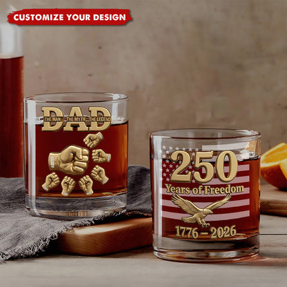 USA 250th Anniversary - Personalized Whiskey Glass Gift for Dad