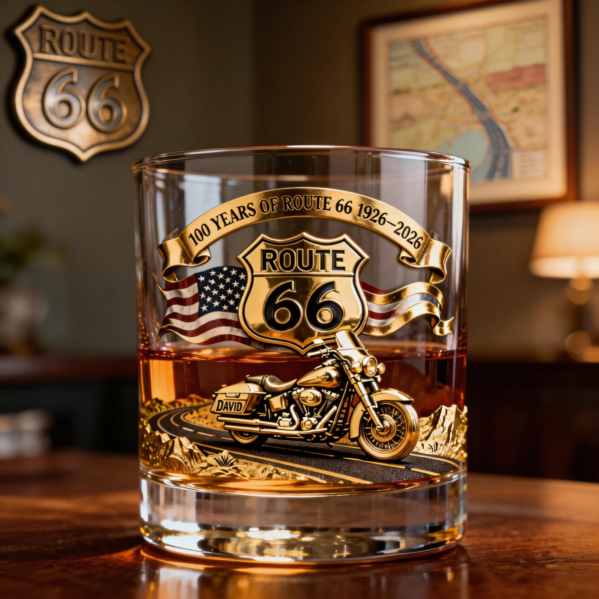 “Route 66 Centennial” Personalized Whisky Glass - Gifts For Bikers