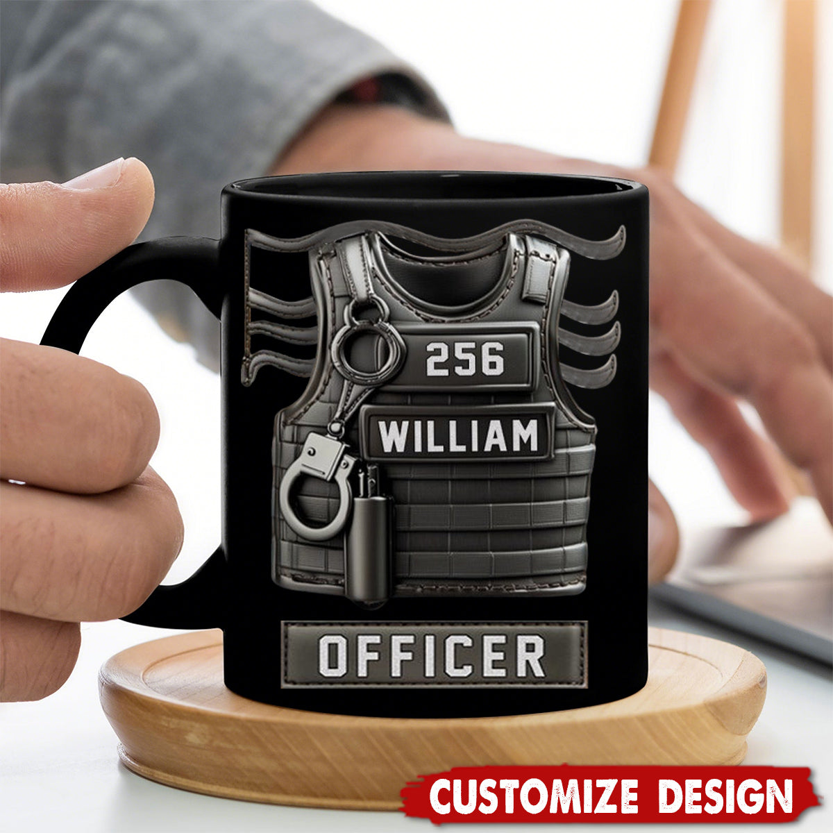 Personalized Police Officer Coffee Mug - “Serve And Protect” Custom Name & Badge Number Gift