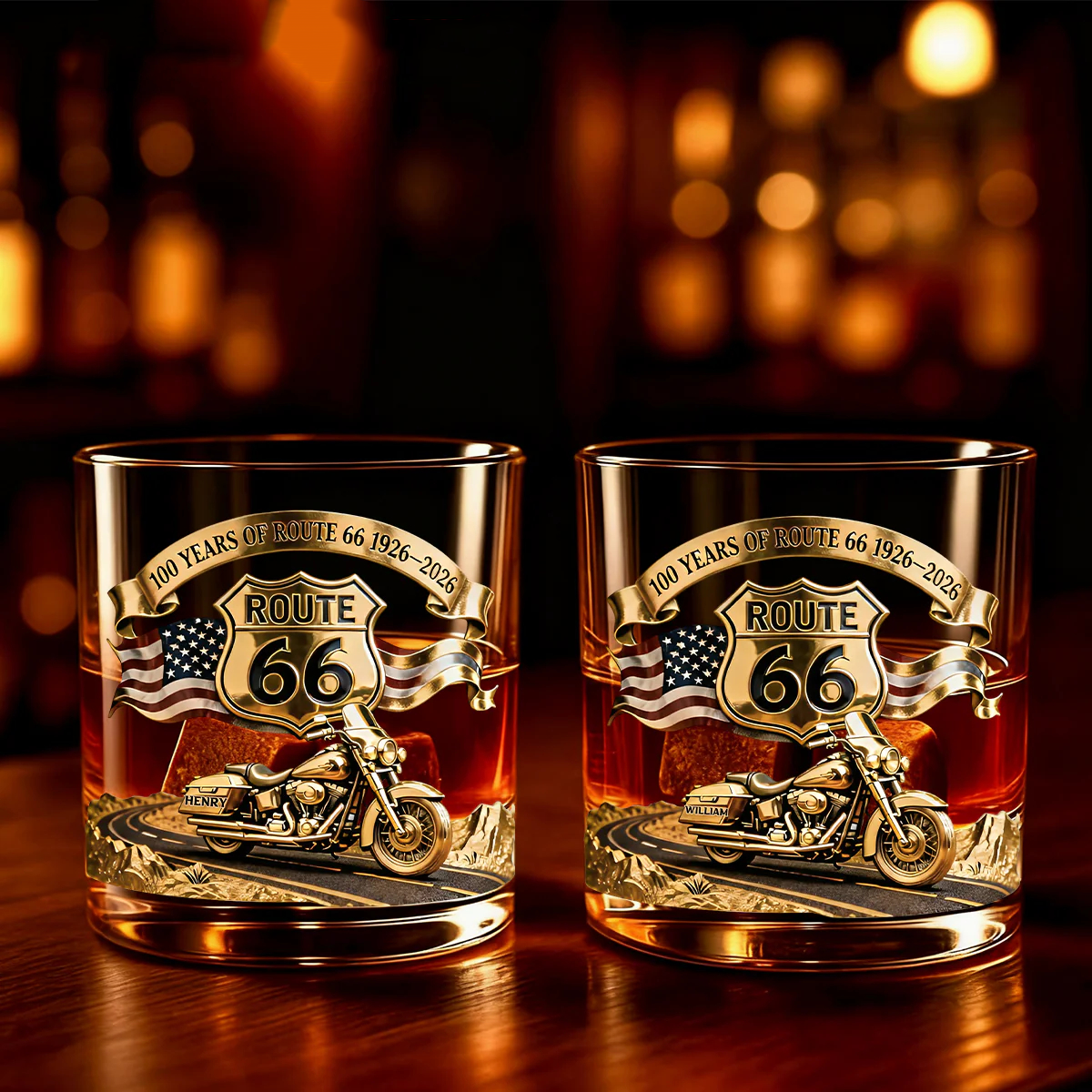 “Route 66 Centennial” Personalized Whisky Glass - Gifts For Bikers
